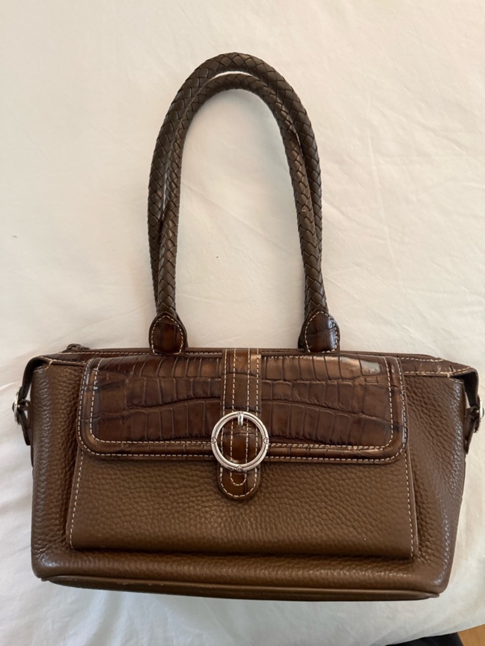 Brighton Brown Croc-Texture Leather Shoulder Bag